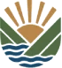 The image shows a stylized logo with a sun, green mountains, and blue waves, suggesting a nature or environment theme.